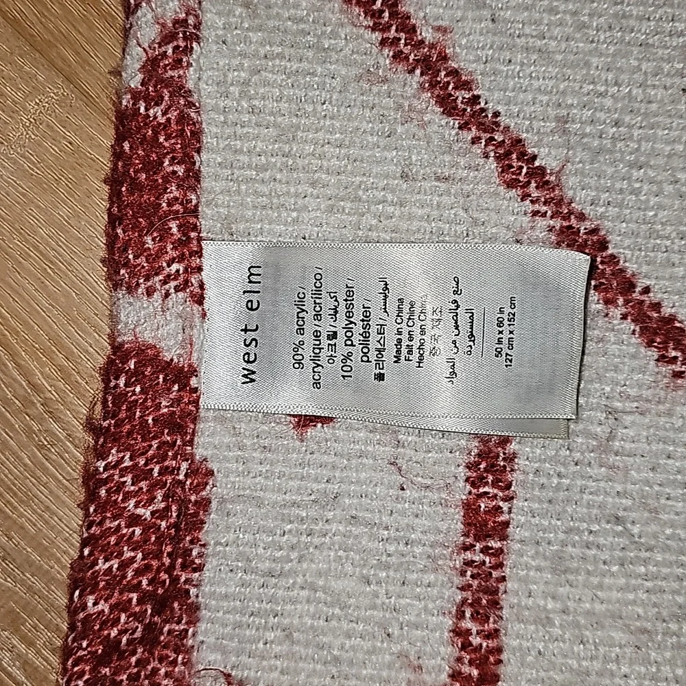 West elm graphic geometric Fringed throw blanket red white Lines